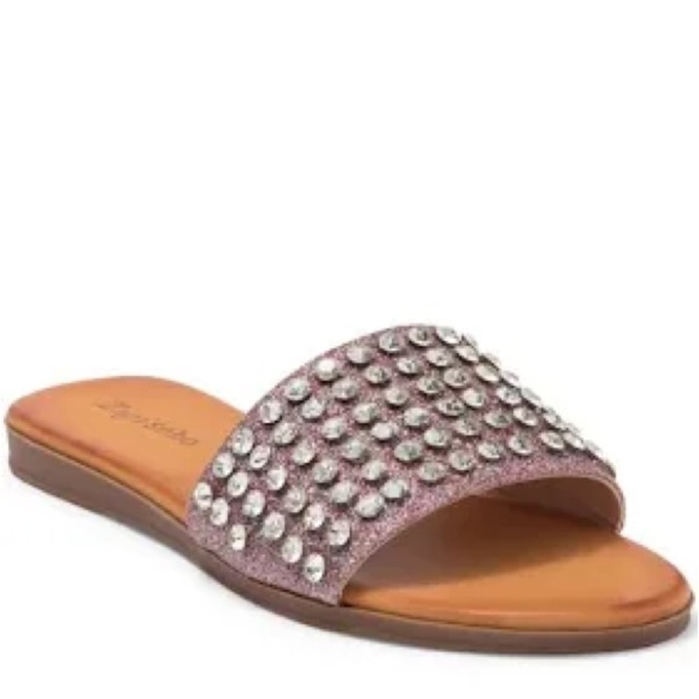 TAHARI Lindona Rhinestone Studded Bling Slide Sandal 10 Faux Leather Stunning